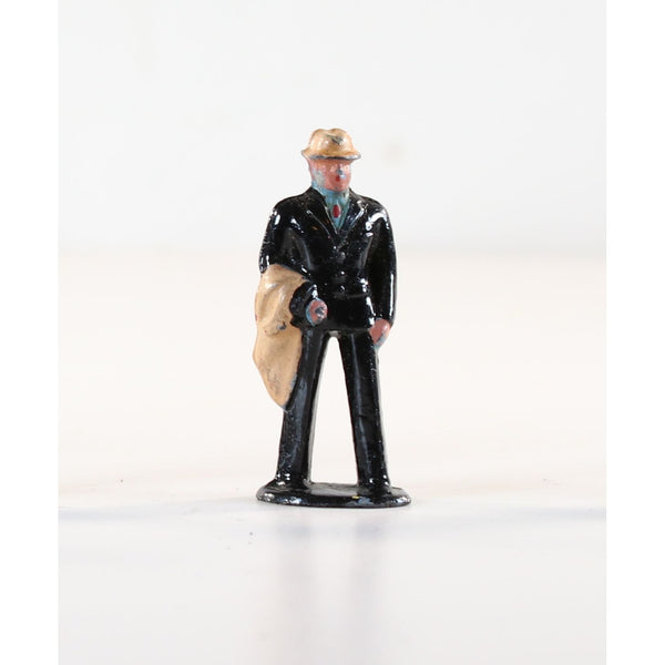 Barclay Manoil Man Wearing Hat & Carrying Coat Lead Figure 1950s Vintage Lead Toy 1.75" Tall