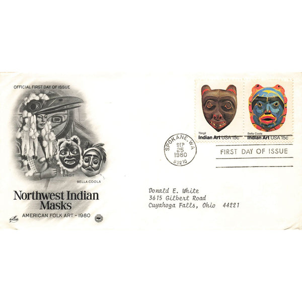 First Day Cover Northwest Indian Masks Spokane WA Sep 25 1980