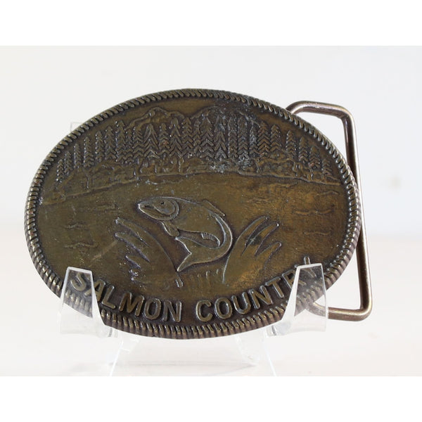 Salmon Fishing Commemorative Solid Brass Belt Buckle 1970s