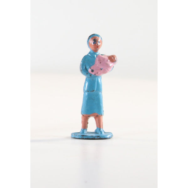 Barclay Lead Figure Woman Holding Baby 1.75" Tall 1950s USA Made Original Paint, Lead Cast Toy, Hand Painted, Vintage Toy
