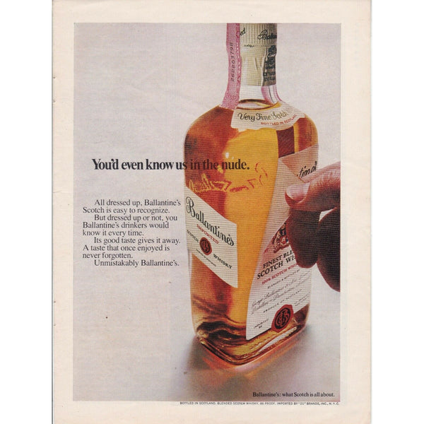 Vintage Magazine Ad 1960s Ballantine's, Whisky Gin Magazine Advertisement