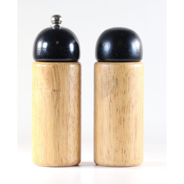 Wooden Salt and Pepper Shakers Black Tops Vintage from 1970s