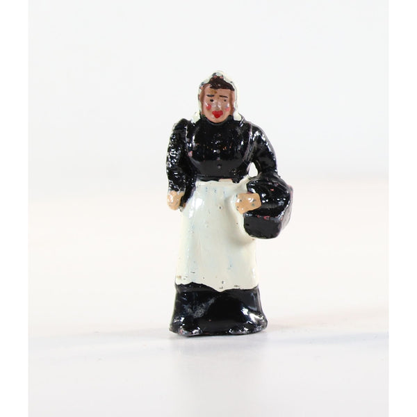 Britain's Lead Figure Woman Carrying Basket Movable Arm 2.25" Tall, England Original Paint, Lead Cast Toy, Hand Painted
