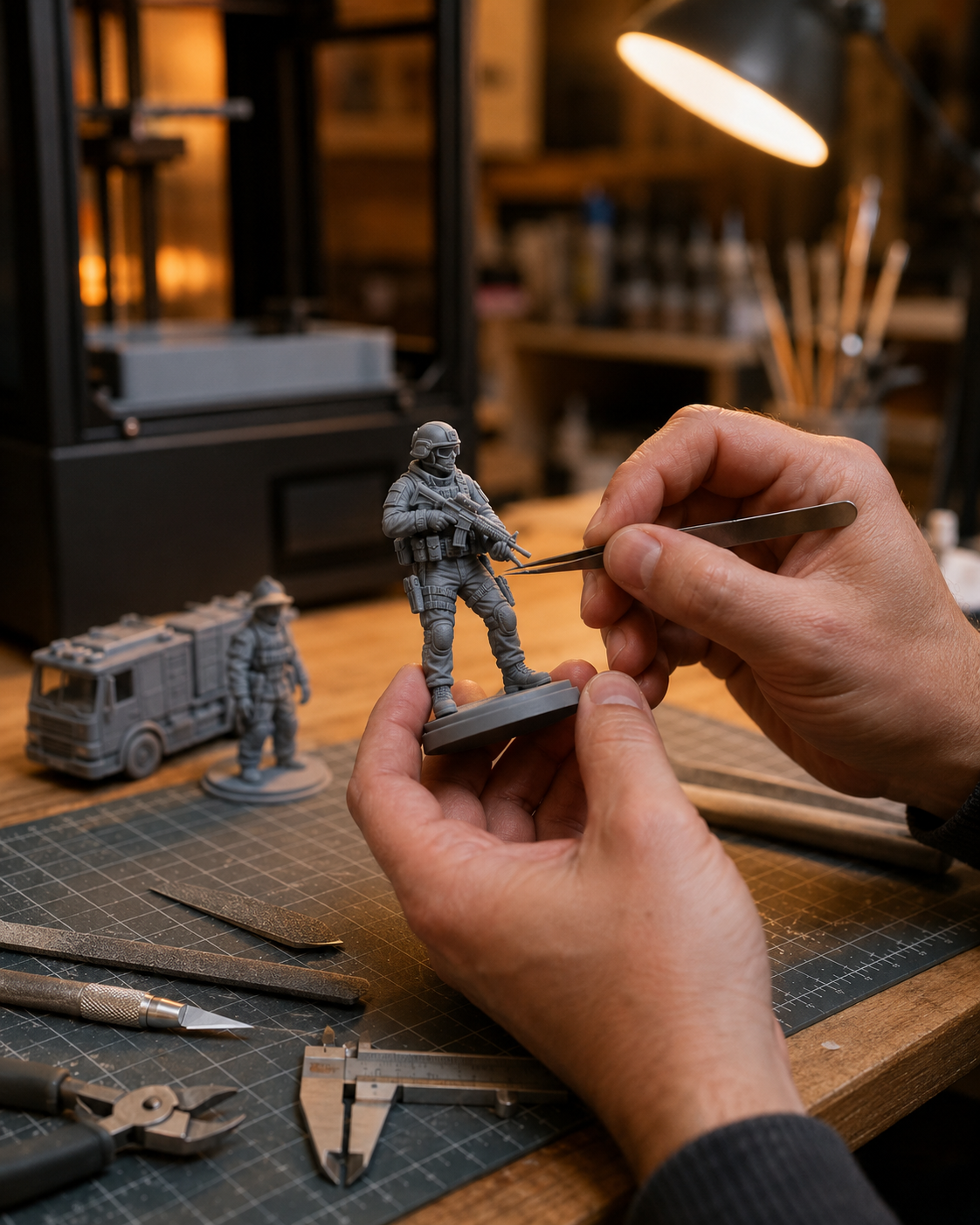 Close-up of a detailed resin miniature collectible figure