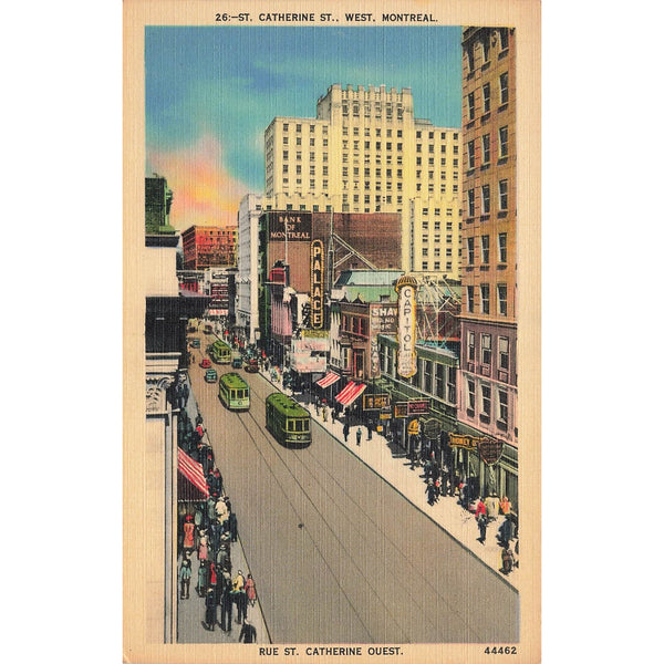 Postcard St. Catherine St., West, Montreal 26 Vintage Linen Unposted 1930-1950