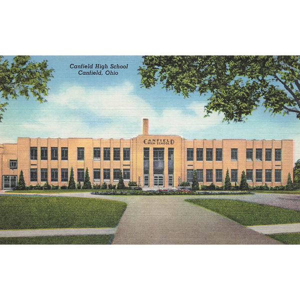 Postcard Canfield High School, Canfield, Ohio Vintage Linen Unposted 1930-1950