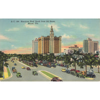 Postcard Biscayne Blvd South from 5th Street, Miami, Fla Vintage Linen Unposted 1930-1950