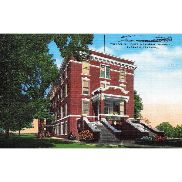 Postcard Wilson N. Jones Memorial Hospital, Sherman, Texas Linen Unposted 1930-1950