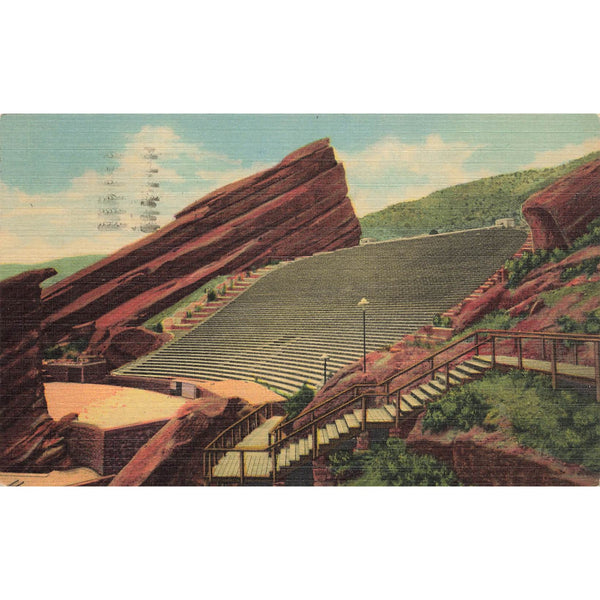 Postcard The Red Rocks Theatre Park of the Red Rocks in the Denver Mountain Parks Colorado Vintage Linen Posted 1930-1950