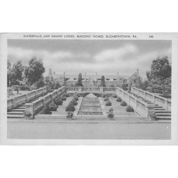 Postcard Buchmiller Memorial Fountain and Chapel, Masonic Homes, Elizabethtown, Pa. Vintage White Border Unposted 1917-1929