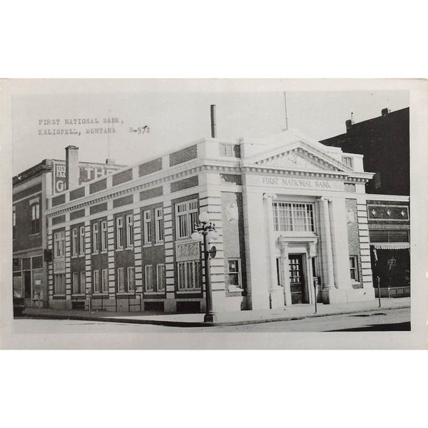 Postcard First National Bank, Kalispell, Montana B-572 Vintage RPPC Unposted