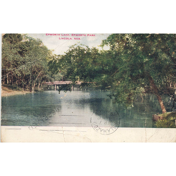 Postcard Epworth Lake, Epworth Park Lincoln, Neb. Divided Back Posted 1908