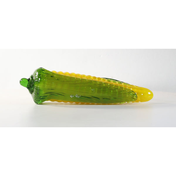 Vintage Hand Blown Corn On The Cobb 8” Vegetable Paperweight 1970s Studio Art Glass Decor