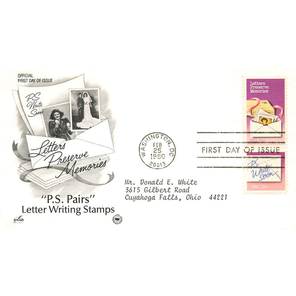 First Day Cover P.S. Pairs Letter Writing Stamps Washington DC Feb 25 1980