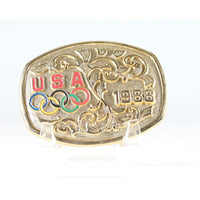 Belt Buckle USA Olympics 1988 Gold Tone USA Olympic Rings by B-K 1987