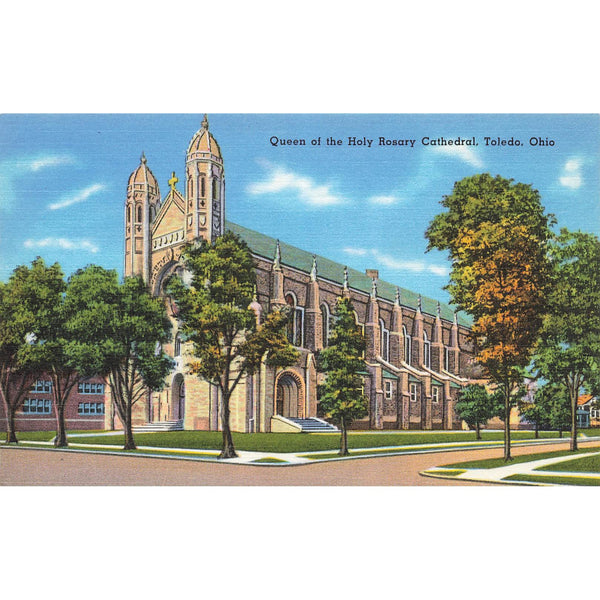 Postcard Queens of the Holy Rosary Cathedral, Toledo, Ohio Linen 1930-1950
