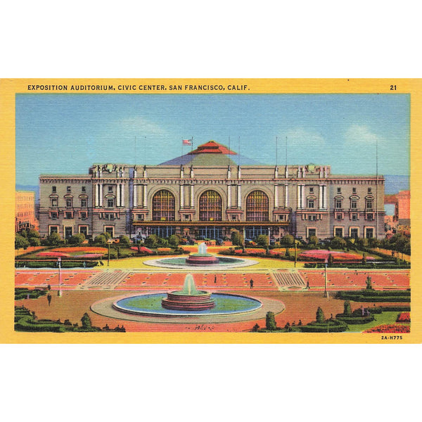 Postcard Exposition Auditorium, Civic Center, San Francisco, Calif. Linen Unposted 1930-1950