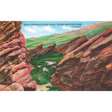 Postcard South Entrance to Red Rocks, Denver Mountain Parks, Colorado Linen Unposted 1930-1950