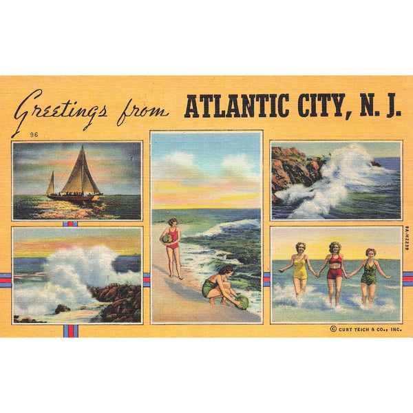 Postcard Greetings From Atlantic City, N.J. Vintage Linen Unposted 1930-1950