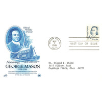 First Day Cover Honoring George Mason 1725-1792 Gunston Hall VA May 7 1981