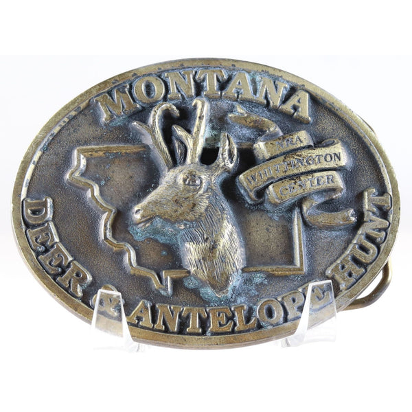 Vintage Belt Buckle Montana Deer & Antelope Hunt NRA USA Made