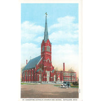 Postcard St. Augustine Catholic Church and School, Napoleon, Ohio White Border Unposted 1917-1929