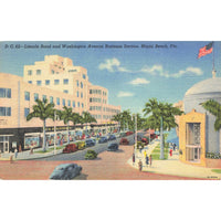 Postcard Lincoln Road and Washington Ave Business Section, Miami Beach Fla Linen Unposted 1930-1950
