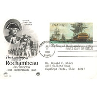 First Day Cover Postcard The Landing of Comte De Rochambeau Newport RI Jul 11 1980