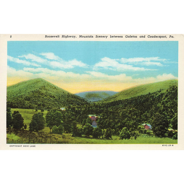 Postcard Roosevelt Highway Between Galeton and Coudersport, Pa. Linen Unposted 1930-1950