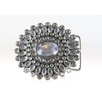 Belt Buckle Metal with Clear Rhinestones in Star Burst Pattern 1980s