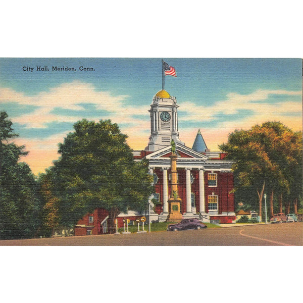 Postcard City Hall, Meriden, Conn. Vintage Linen Unposted 1930-1950