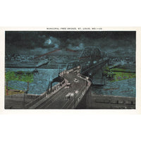 Postcard Municipal Free Bridge, St. Louis, Mo. Vintage White Border Unposted 1917-1929
