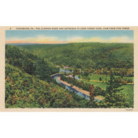 Postcard Cooksburg PA The Clarion River and Entrance To Cook Forest Park Linen Unposted 1930-1950
