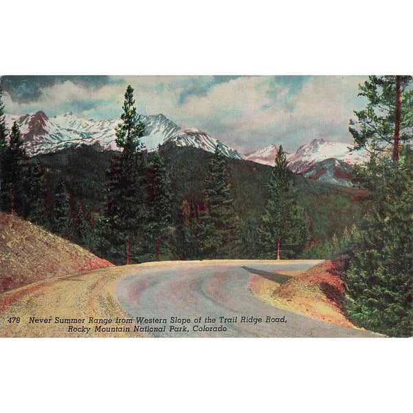 Postcard Never Summer Range from Western Slope of the Trail Ridge Road, Rocky Mountain National Park, Colo Vintage Chrome Unposted