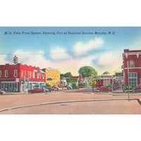 Postcard View From Square, Showing Part of Business Section, Murphy, N.C. Linen Unposted 1930-1950