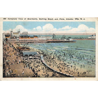 Postcard Aeroplane View of Boardwalk, Bathing Beach and Piers, Atlantic City, N.J. 269 Vintage White Border Posted 1917-1929