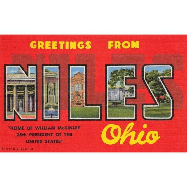 Postcard Greetings From Niles, Ohio Vintage Linen Unposted 1930-1950