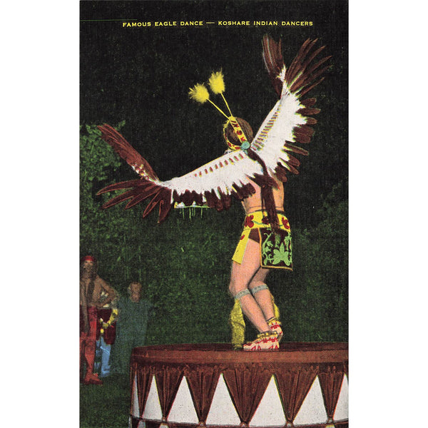 Postcard Famous Eagle Dance, Koshare Indian Dancers Linen Unposted 1930-1950