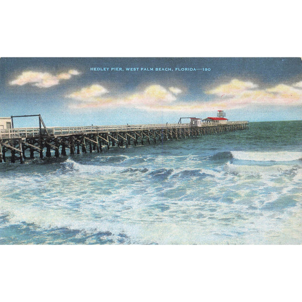 Postcard Hedley Pier, West Palm Beach, Florida Vintage Linen Unposted 1930-1950