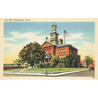 Postcard City Hall, Willimantic, Conn. Vintage Linen Unposted 1930-1950