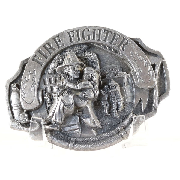 Fire Fighter Belt Buckle Vintage Pewter Metal Buckle 1993 USA Made