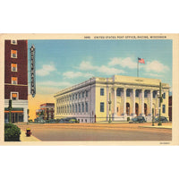 Postcard United States Post Office, Racine, Wisconsin Linen Unposted 1930-1950