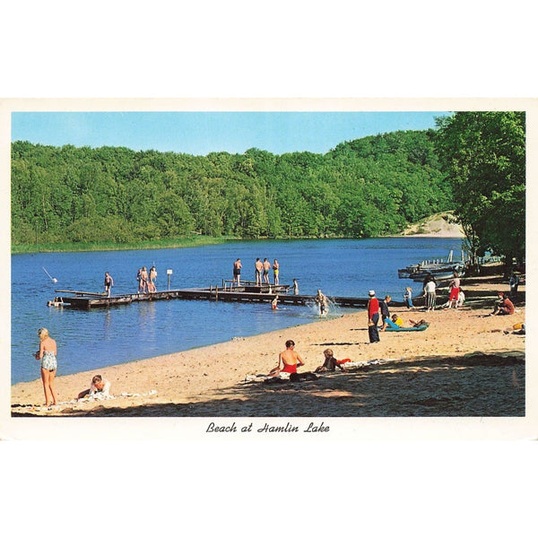 Postcard Beach At Hamlin Lake Vintage Chrome Unposted 1939-1970s