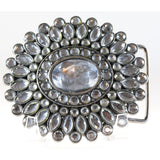 Belt Buckle Metal with Clear Rhinestones in Star Burst Pattern 1980s