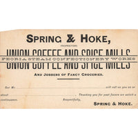 Postcard Spring & Hoke, Union Coffee and Spice Mills Advertising Card Undivided Back Unposted 1901-1907