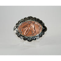 Horse Head Copper Belt Buckle Silver Plated Diamond Cut On Copper, New Stock