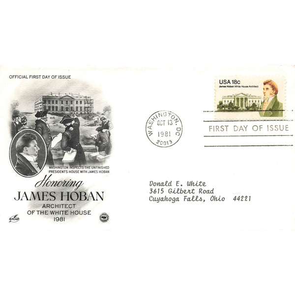 First Day Cover Honoring James Hoban Architect Of The White House Washington DC 1981