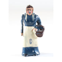 Barclay Type Vintage Lead Figure Woman In Blue Dress Carrying basket 1950s, 2.25" Tall