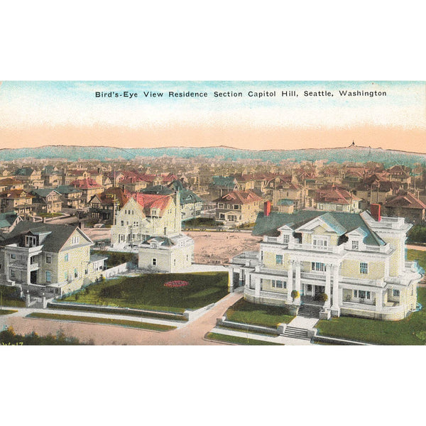 Postcard Bird's-Eye View Residence Section Capital Hill, Seattle, Washington White Border 1917-1929