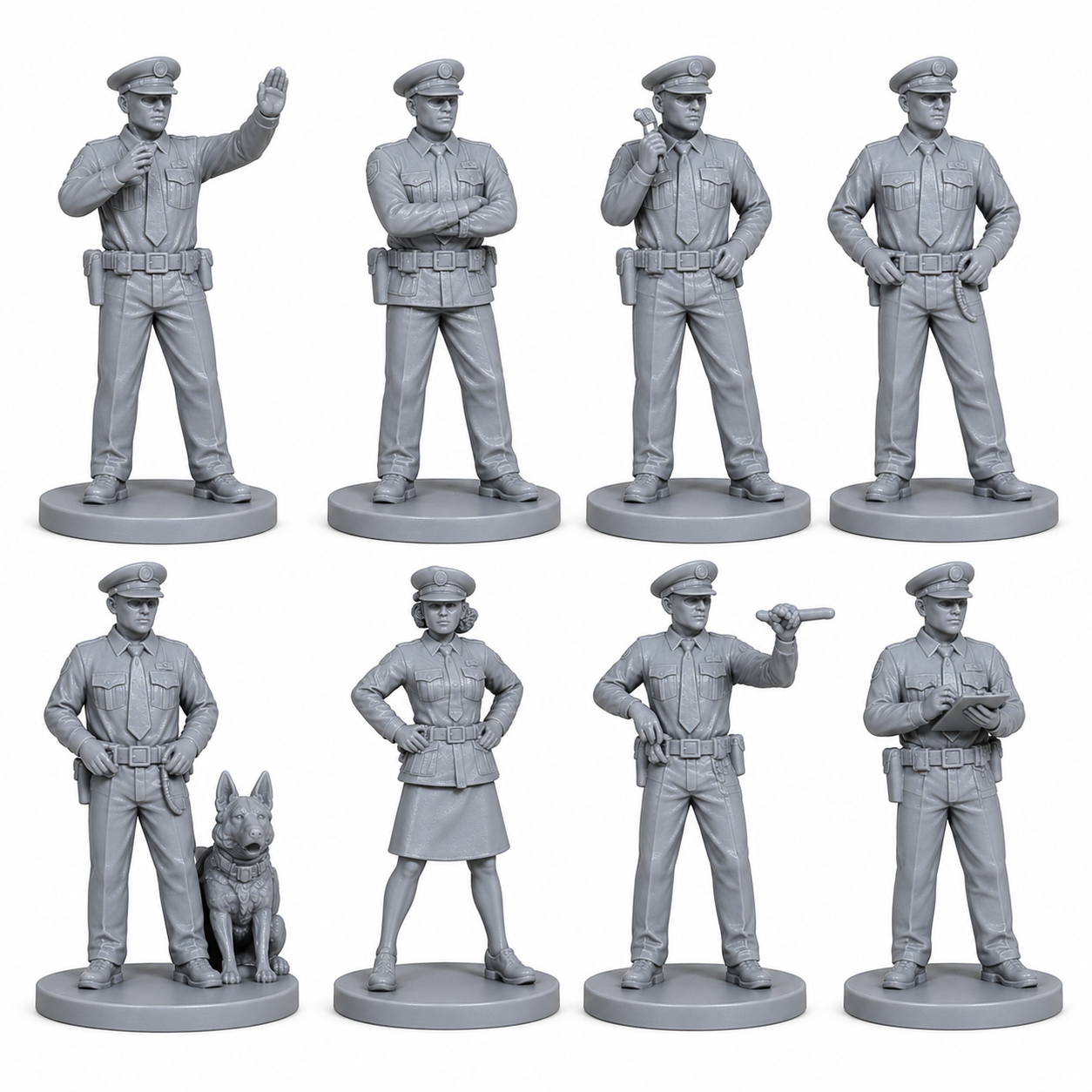Police Series 1 – 42mm Unpainted Resin Figures – 8-Piece Set
